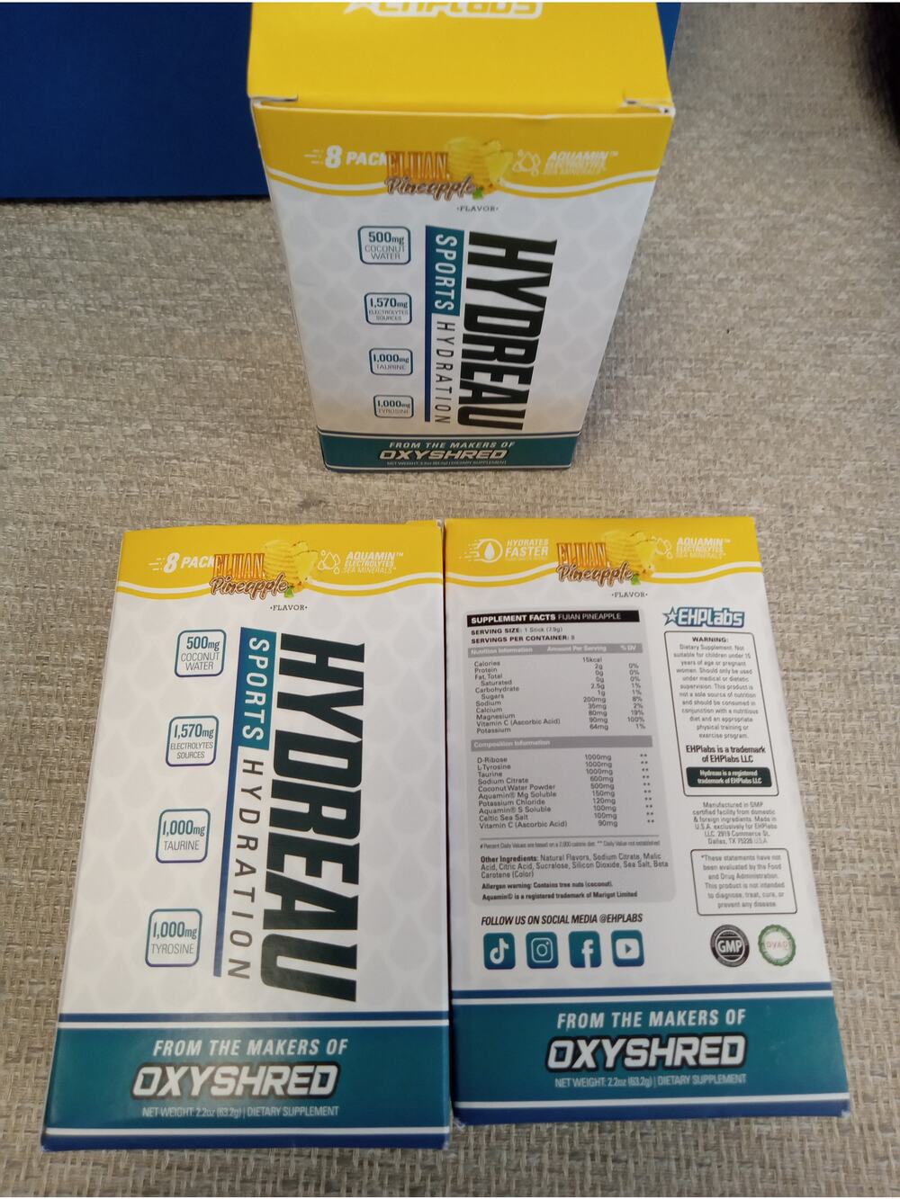 HYDREAU Sports Hydration 3 boxes of 8 pack Pineapple  *NEW* 0362